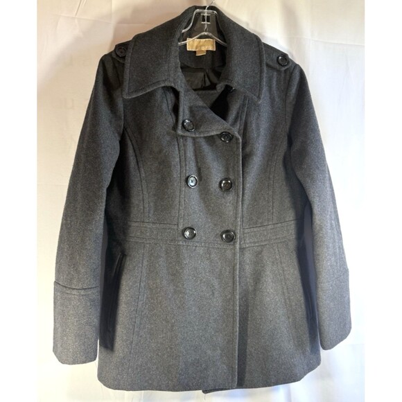 Michael Kors Womens Double Breasted Wool/Polyester Blend Gray Coat Sz Large - Picture 1 of 11